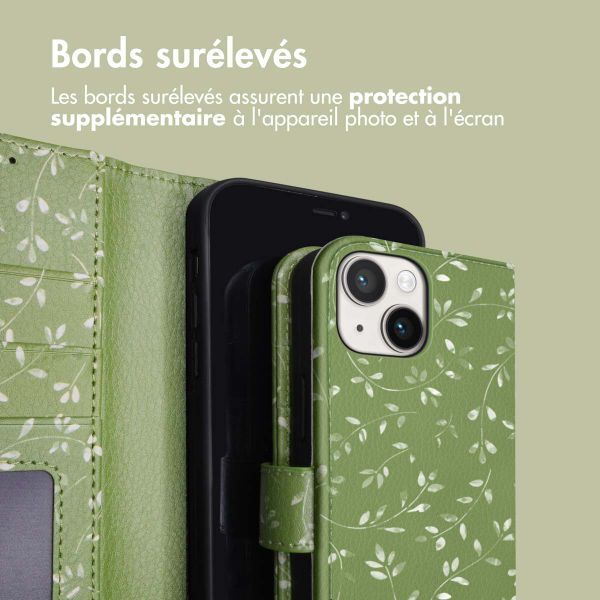 imoshion Étui de téléphone portefeuille Design iPhone 14 - Green Flowers