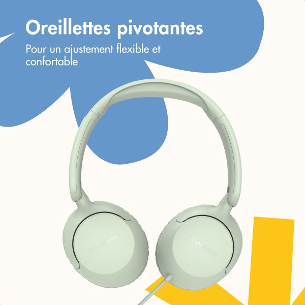 imoshion Casque filaires pour enfants - Câble AUX - Limiteur de décibels - Mint Green