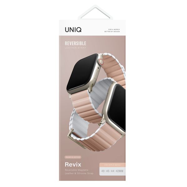 Uniq Bracelet Revix Premium Edition réversible Apple Watch Series 1 t/m 11 / SE / Ultra (44/45/46/49 mm) - Blush Pink / White