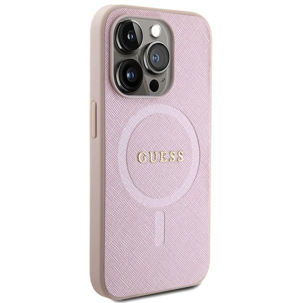 Guess Coque arrière Saffiano MagSafe Apple iPhone 15 Pro - Rose