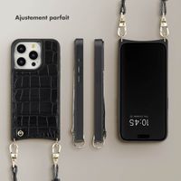 Selencia Coque Croco avec cordon et porte-cartes Nova iPhone 15 Pro - Black