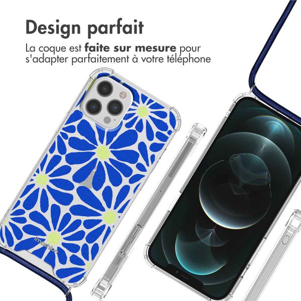 imoshion Coque Design avec cordon iPhone 12 Pro Max - Cobalt Blue Flowers Connect