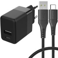 imoshion Chargeur Mural avec câble USB-C vers USB - Chargeur - Textile tissé - 20 Watt - 0,5 mètre - Noir