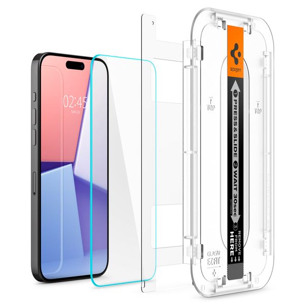 Spigen Protection d'écran en verre trempé GLAStR Fit 2 Paquets + Applicator Apple iPhone 15 Pro