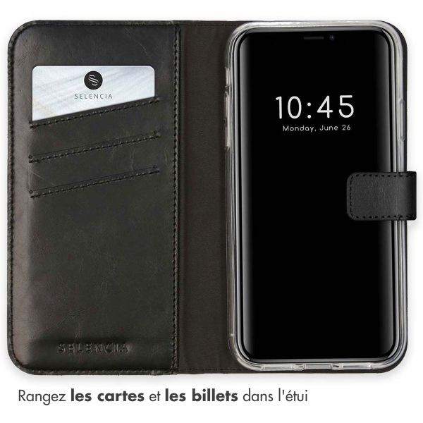 Selencia Étui portefeuille en cuir véritable iPhone Xr - Noir
