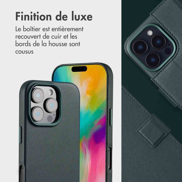 Accezz Étui de télephone portefeuille en cuir 2-en-1 avec MagSafe Apple iPhone 16 Pro Max - Cedar Green