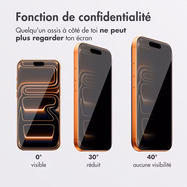 Accezz Protection d’écran en verre trempé avec filtre de confidentialité + Applicateur Apple iPhone 17 Pro Max