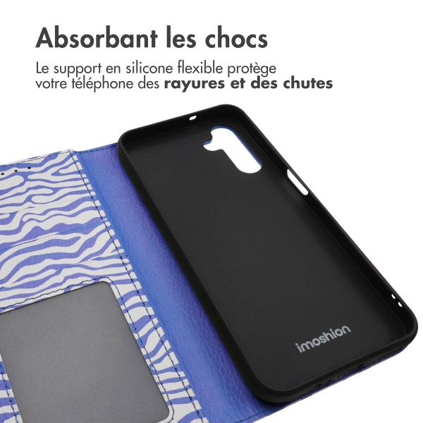 imoshion Étui de télephone portefeuille Design Samsung Galaxy A14 (5G/4G) - White Blue Stripes