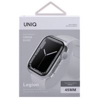 Uniq Legion Coque Apple Watch avec protection d'écran en Verre Trempé Apple Watch 7-9 - 45 mm - Dove (Clear)