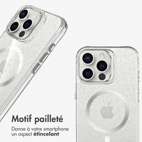 imoshion Coque arrière transparente Pailletée avec MagSafe Apple iPhone 16 Pro Max - Argent