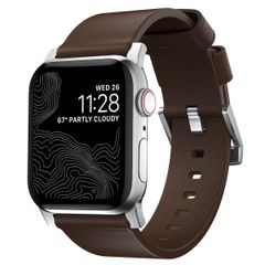 Nomad Bracelet moderne en cuir Apple Watch Series 1 t/m 11 / SE / Ultra (44/45/46/49 mm) - Brown / Silver