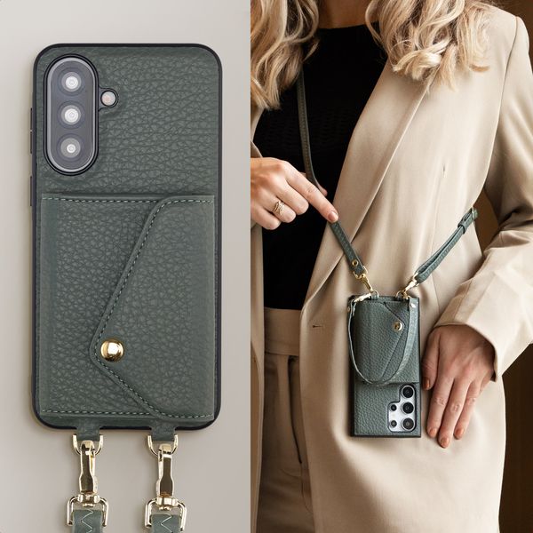 Selencia Coque de télephone Sera avec cordon et porte-cartes enveloppe Samsung Galaxy A37 (5G) - Sage Green