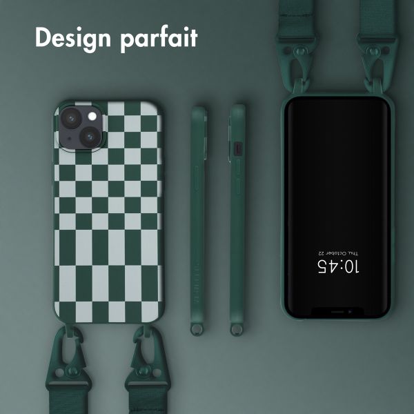 Selencia Coque design en silicone avec cordon amovible Apple iPhone 14 Plus - Irregular Check Green