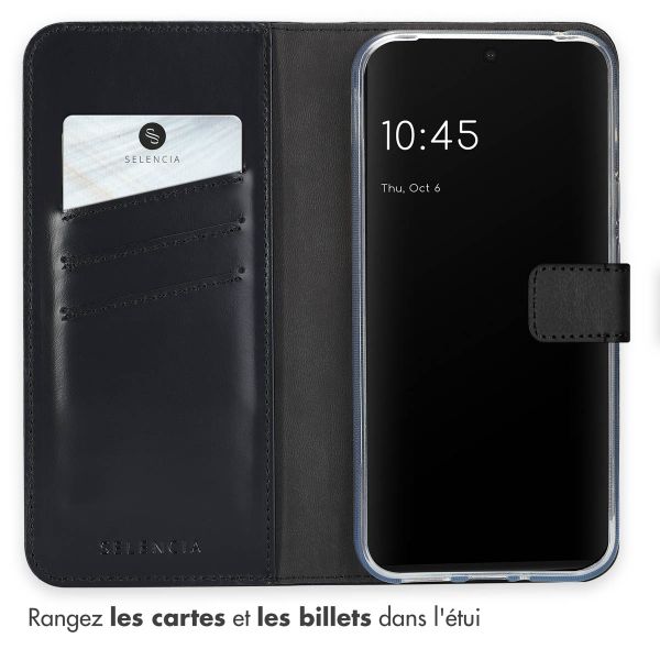 Selencia Étui portefeuille en cuir véritable Google Pixel 9 Pro XL - Noir