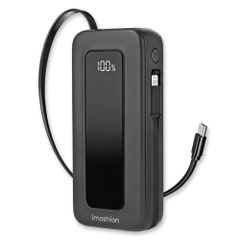 imoshion Batterie externe avec câble rétractable 10 000 mAh - Power Delivery - USB-C + Lightning - Noir