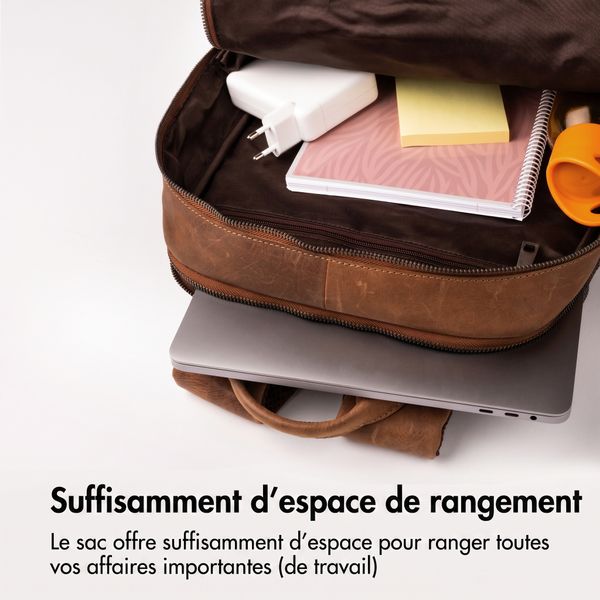 Accezz Leather Sac à dos ordinateur 16 pouces - Cognac