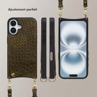 Selencia Coque de télephone Nova Croco avec cordon et porte-cartes Apple iPhone 16 - Dark Olive