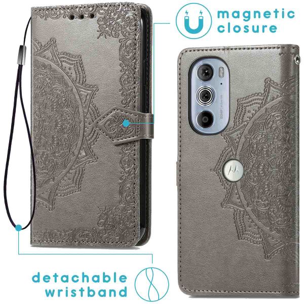 imoshion Etui de téléphone portefeuille Mandala Motorola Edge 30 Pro / Edge Plus (2022) - Gris