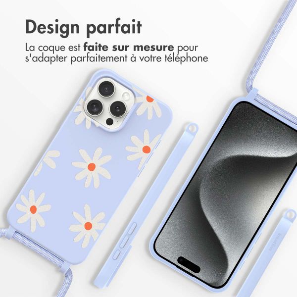 imoshion Coque design en silicone avec cordon Apple iPhone 15 Pro - Lila Flower Distance