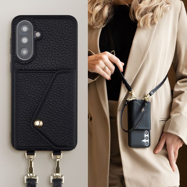 Selencia Coque de télephone Sera avec cordon et porte-cartes enveloppe Samsung Galaxy A37 (5G) - Noir