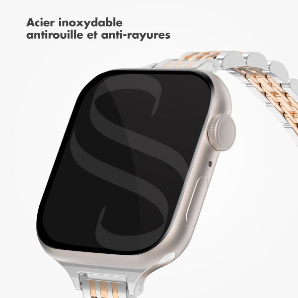 Selencia Bracelet en acier slim style Jubilee Apple Watch Series 1 t/m 9 / SE (38/40/41 mm) | Series 10 / 11 (42 mm) - Zilver & Rosé Goud / Silver & Rose Gold