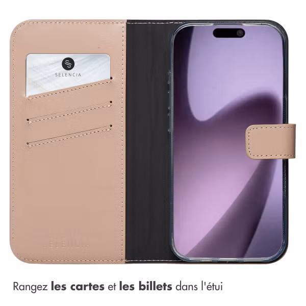 Selencia Étui portefeuille en cuir véritable Apple iPhone 17 - Dusty Pink