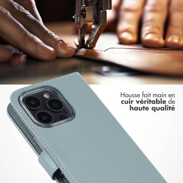 Selencia Étui portefeuille en cuir véritable Apple iPhone 16 Pro - Air Blue