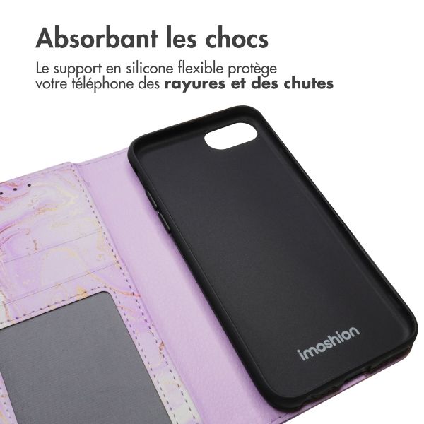 imoshion Étui de télephone portefeuille Design Apple iPhone SE (2022 / 2020) / 8 / 7 / 6(s) - Purple Marble