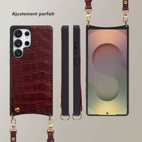 Selencia Coque de télephone Nova Croco avec cordon et porte-cartes Samsung Galaxy S25 Ultra - Burgundy