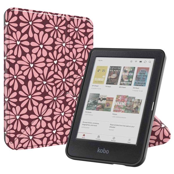 imoshion Étui de liseuse portefeuille design Pliable Kobo Clara Colour / BW - Bloom Love Blush