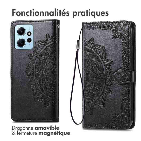 imoshion Etui de téléphone portefeuille Mandala Xiaomi Redmi Note 12 (4G) - Noir