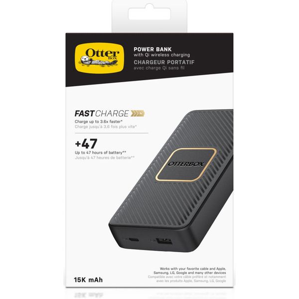 OtterBox ﻿Batterie externe USB-C - 15.000 mAh - Chargeur sans fil - Power Delivery - Noir