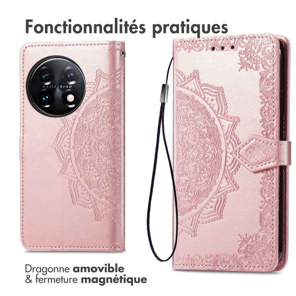 imoshion Etui de téléphone portefeuille Mandala OnePlus 11 - Rose Dorée