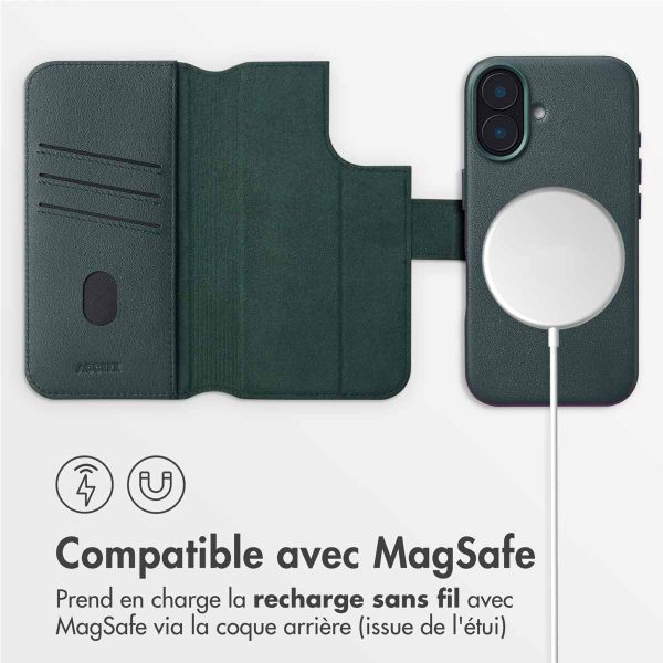 Accezz Étui de télephone portefeuille en cuir 2-en-1 avec MagSafe Apple iPhone 16 - Cedar Green