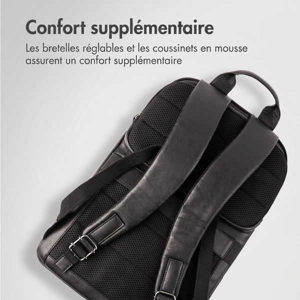 Accezz Leather Sac à dos ordinateur 16 pouces - Noir