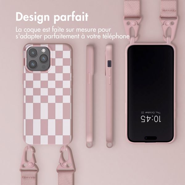Selencia Coque design en silicone avec cordon amovible Apple iPhone 15 Pro Max - Irregular Check Sand Pink