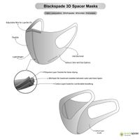 Blackspade 100 pack - Masque lavable unisexe adulte - Coton réutilisable et extensible - Gris