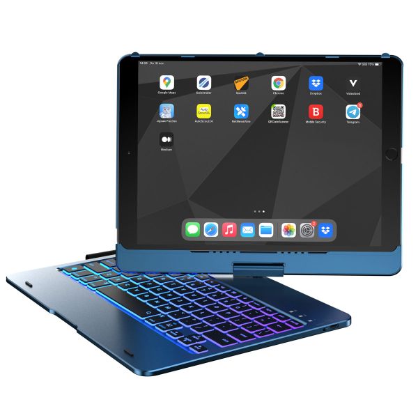 Accezz Étui de tablette Clavier QWERTY iPad 10.2 pouces (2019/2020/2021) / Air 5 (2022) / Air 4 (2020) / iPad Pro 10.5 (2017) - Bleu foncé