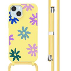 imoshion Coque design en silicone avec cordon iPhone 15 - Yellow Flower Distance