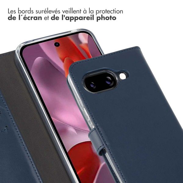 Selencia Étui de téléphone portefeuille en cuir véritable Google Pixel 9A - Bleu