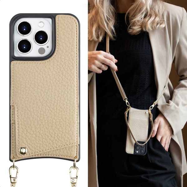 Selencia Coque arrière avec cordon et porte-cartes Nova iPhone 15 Pro - Beige