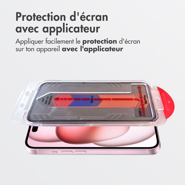 Accezz Protection d’écran en verre trempé avec filtre de confidentialité + Applicateur Apple iPhone 16 / 15