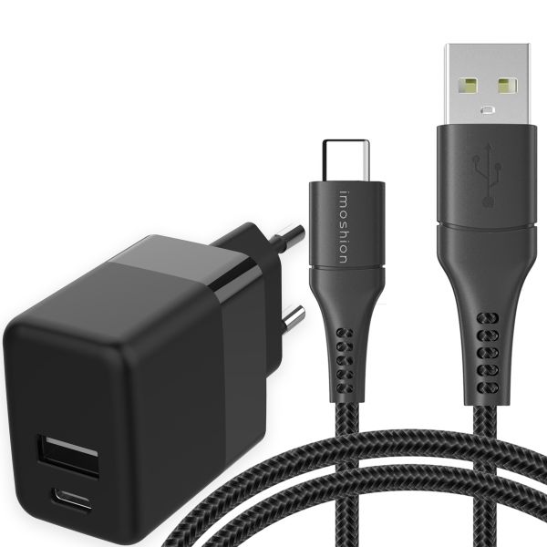 imoshion Chargeur Mural avec câble USB-C vers USB - Chargeur - Textile tissé - 20 Watt - 1,5 mètres - Noir