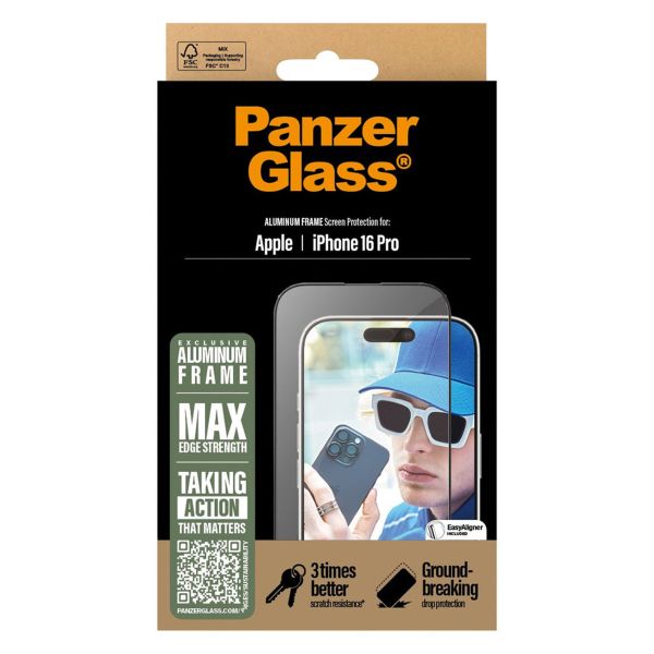 PanzerGlass Protector d'écran avec cadre en aluminium Ultra Wide Fit avec applicateur iPhone 16 Pro