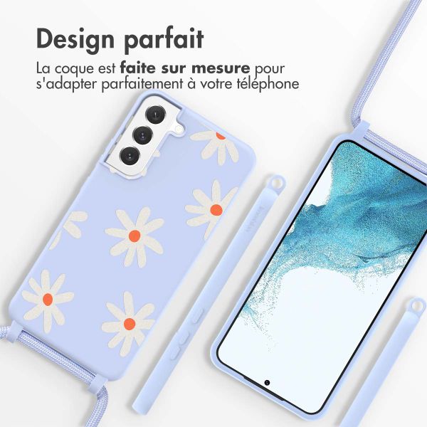 imoshion Coque design en silicone avec cordon Samsung Galaxy S22 - Lila Flower Distance