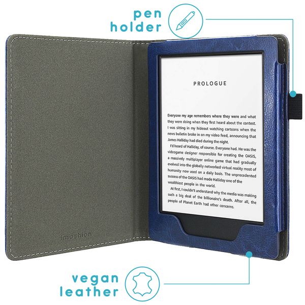 imoshion Étui de liseuse portefeuille en cuir végan Amazon Kindle 10 - Bleu foncé