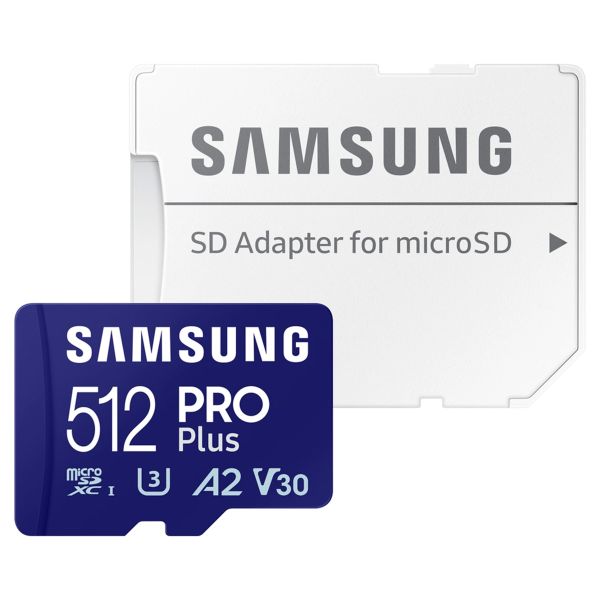 Samsung PRO Plus microSD 2023 - 512GB - Inclus un adaptateur SD - UHS-I/U3/Full HD/4K UHD