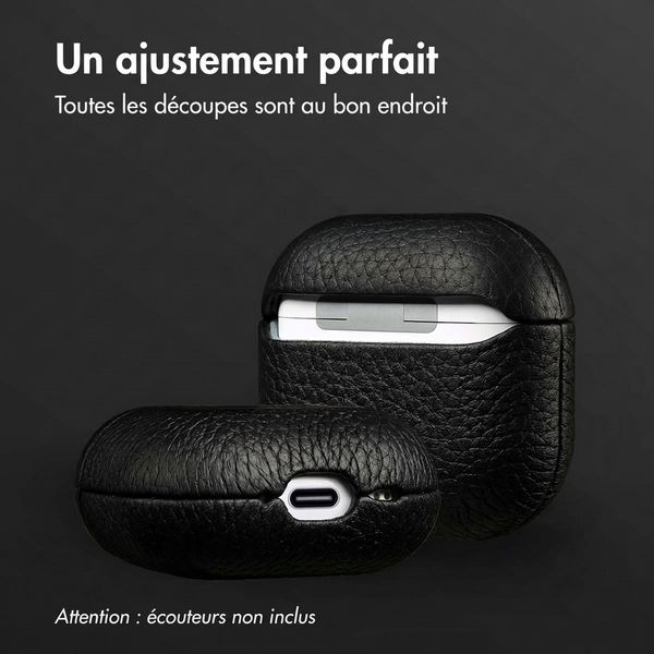 Accezz Coque en cuir véritable  Apple Airpods 4 - Noir
