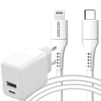 Accezz Chargeur Mural avec câble Lightning vers USB-C - Chargeur - certifié MFi - 20 Watt - 1 mètre - Blanc