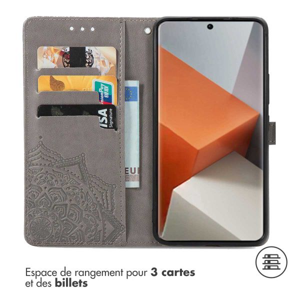 imoshion Etui de téléphone portefeuille Mandala Xiaomi Redmi Note 13 Pro Plus (5G)  - Gris